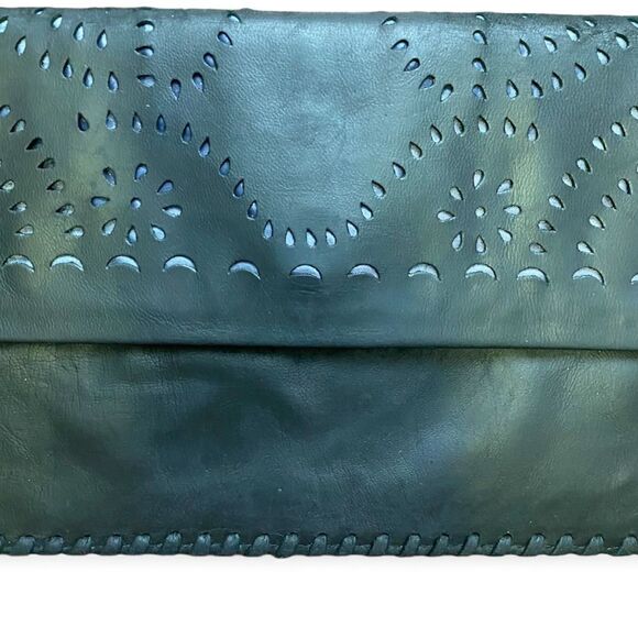 SENSEA Leather Boho Cutout Lined Slim Clutch In‎ Black - Picture 3 of 7